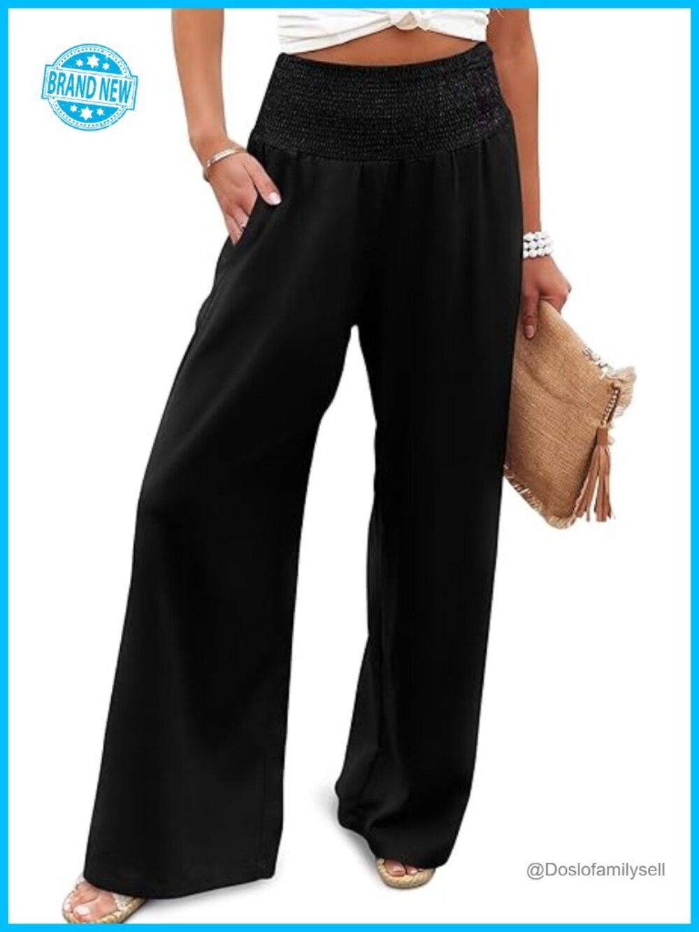 Wide Leg Palazzo Pants Elastic High Waisted Flowy Casual Trousers Beach Vacation